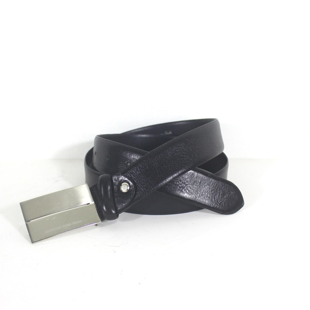 Italian Black Leather Men’s Belt Silver Buckle